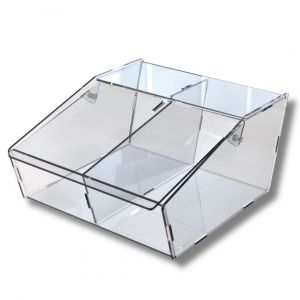 AG02001 Transparent plexiglass pallet holder container with two compartments