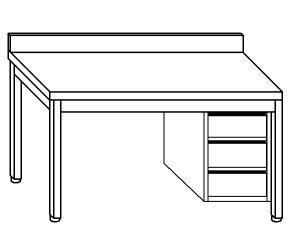 TL5122 Work table in AISI 304 stainless steel with right drawer and splashback 140x60x85